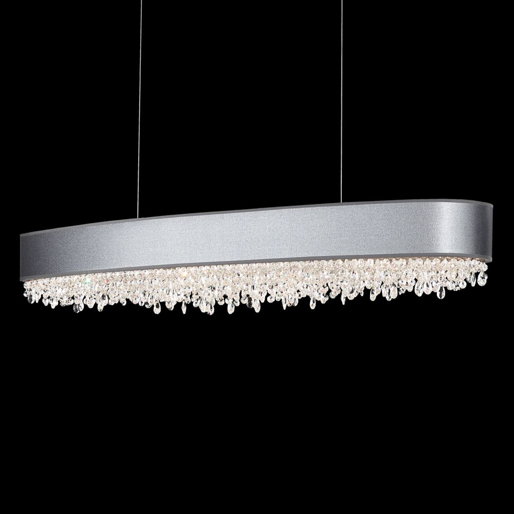 Schonbek S6349-401RW1 Eclyptix 49in LED Linear Pendant 3000K-3500K-4000K CCT Selectable in Polished Stainless Steel with Silver Shade and Wavy Clear Radiance Crystal