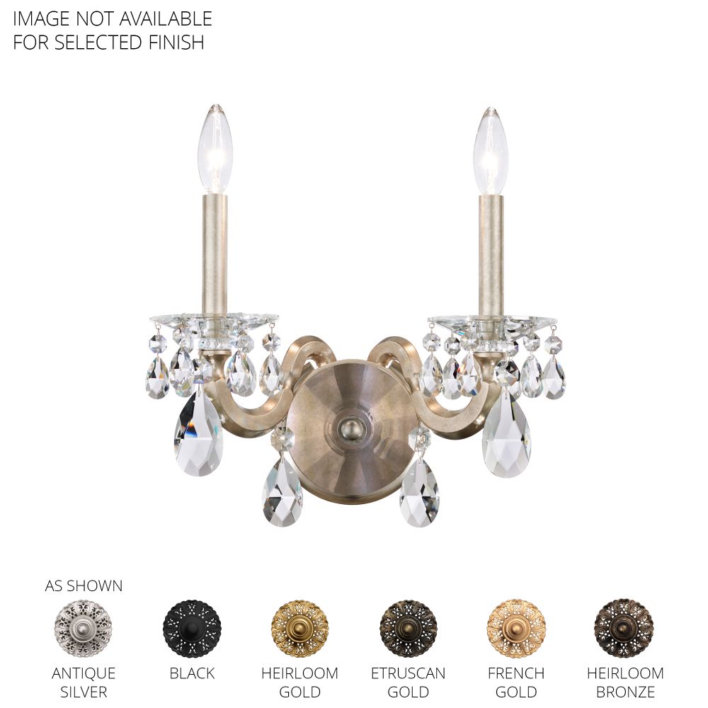 Schonbek S8602N-22R San Marco 2 Light Wall Sconce in Heirloom Gold with Clear Radiance Crystal