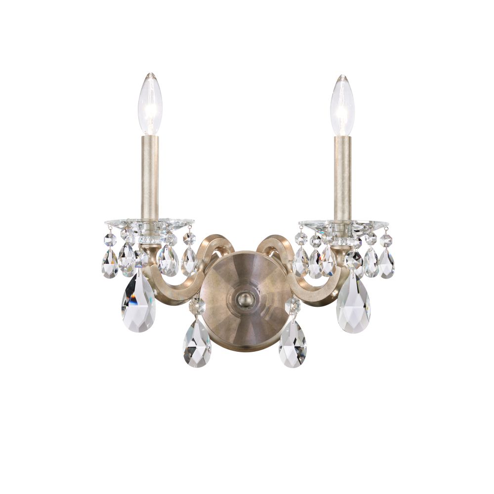Schonbek S8602N-48R San Marco 2 Light Wall Sconce in Antique Silver with Clear Radiance Crystal