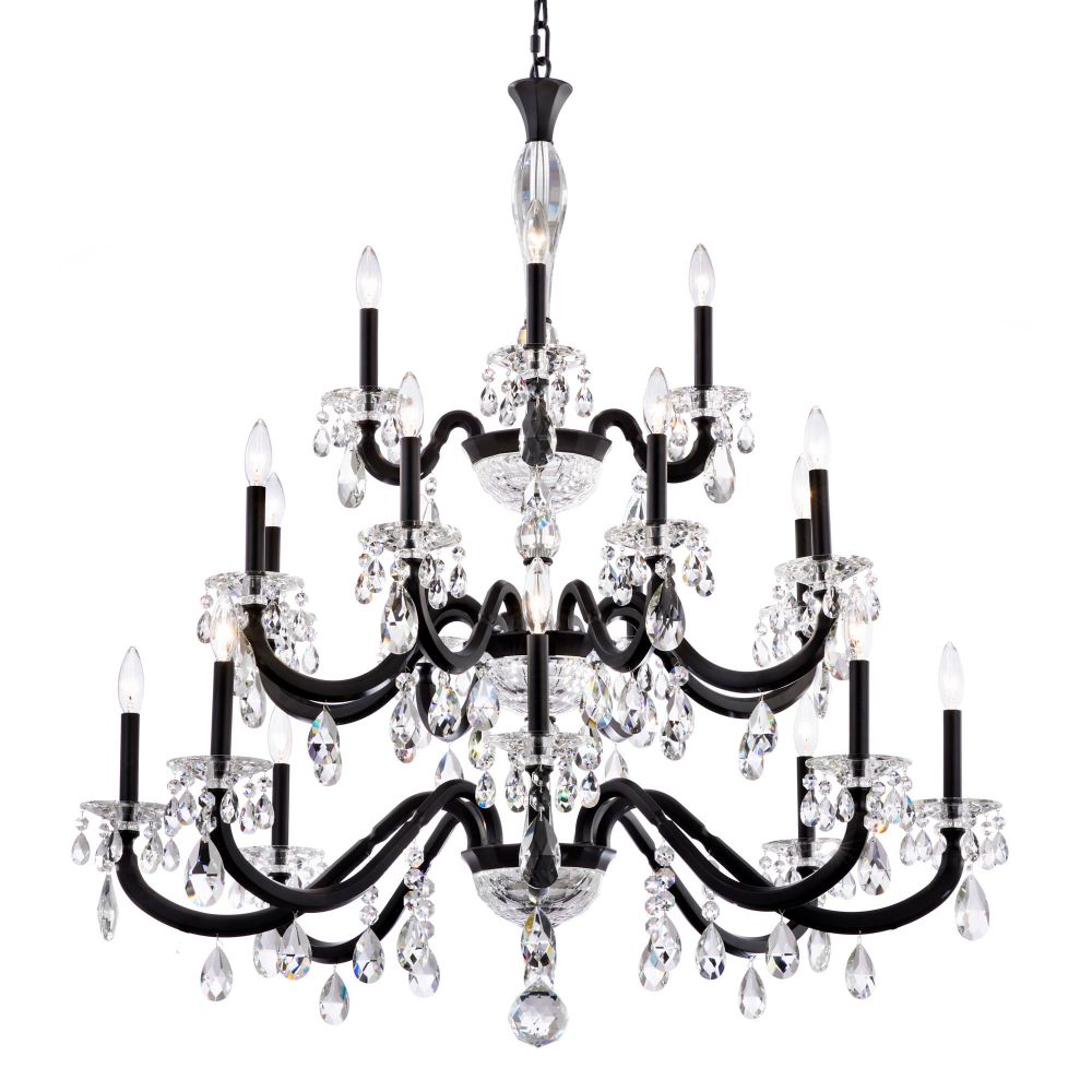 Schonbek S8620N-51R San Marco 20 Light 3-Tier 42.5in x 42.5in Chandelier in Black with Clear Radiance Crystal