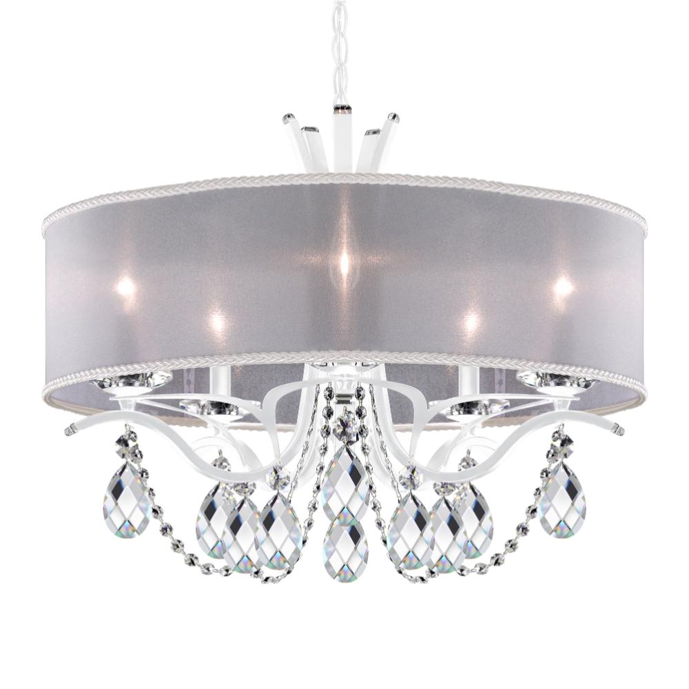 Schonbek VA8305N-06R1 Vesca 5 Light 24in x 20in Chandelier with White Drum Shade in White with Clear Radiance Crystal
