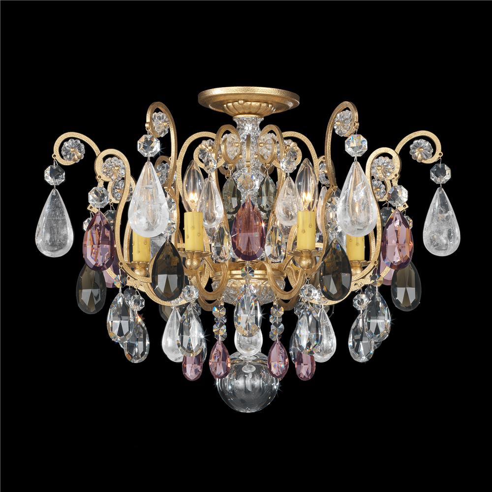 Schonbek 3584-76AD Renaissance Rock Crystal 6 Light Close to Ceiling in Heirloom Bronze with Amethyst And Black Diamond Rock Crystal Colors
