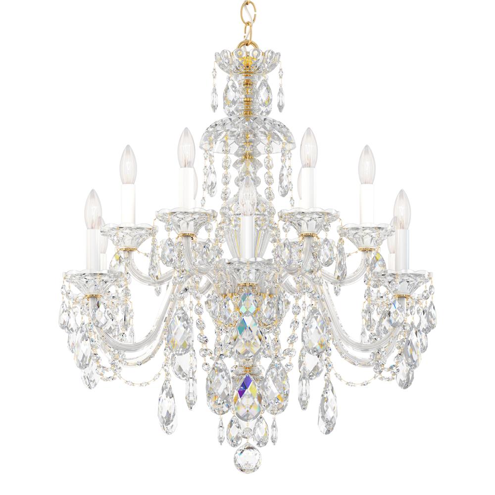Schonbek 3601-40S Sterling 12 Light Chandelier in Silver with Clear Crystals From Swarovski