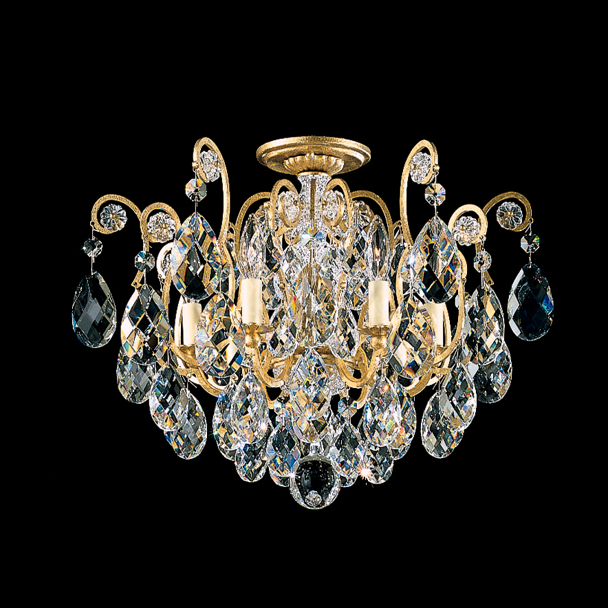Schonbek 3784-48S Renaissance 6 Light Close to Ceiling in Antique Silver with Clear Crystals From Swarovski
