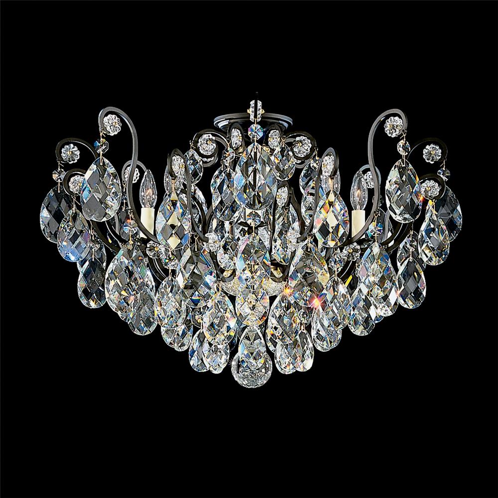 Schonbek 3785-51 Renaissance 8 Light Close to Ceiling in Black with Clear Heritage Crystal