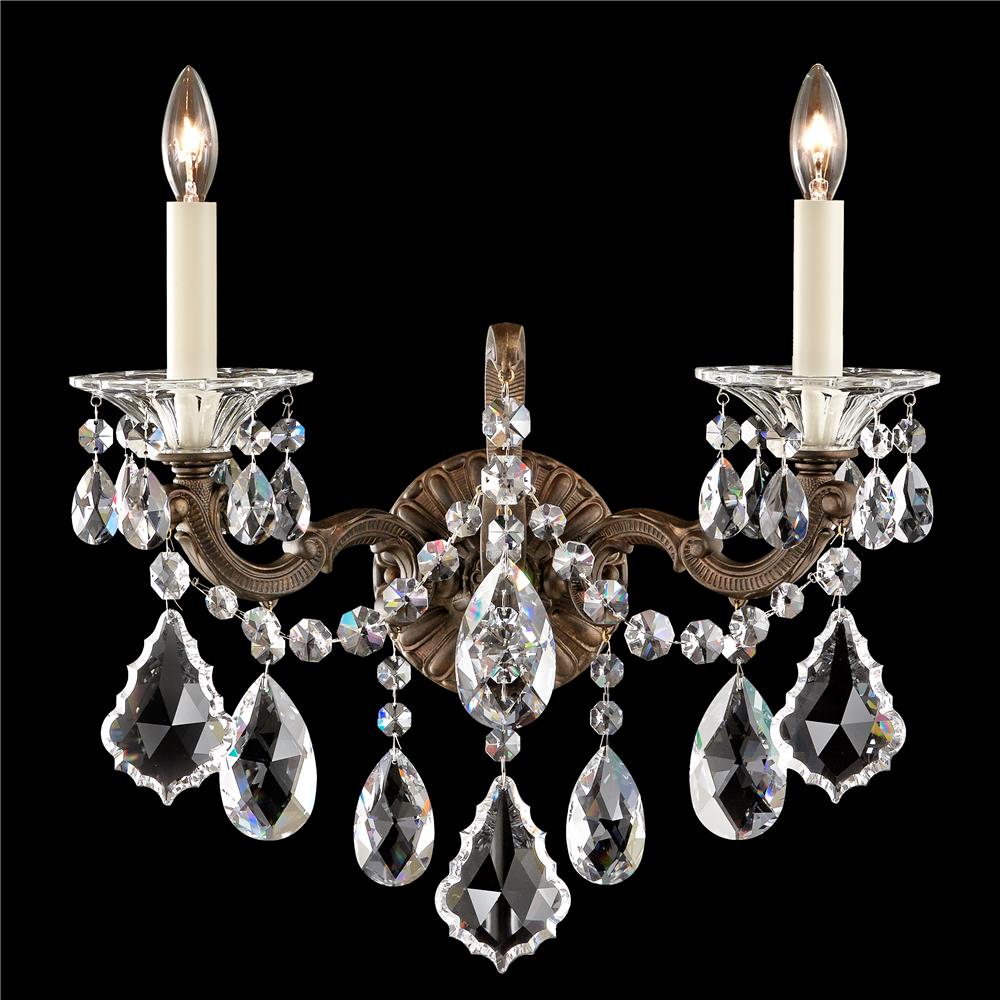 Schonbek 5001-48 La Scala 2 Light Wall Sconce in Antique Silver with Clear Heritage Crystal