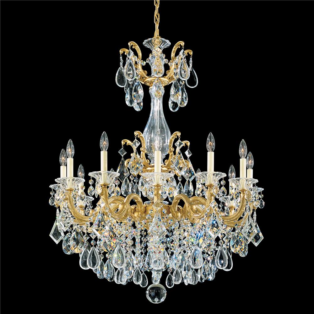 Schonbek 5011-48S La Scala 12 Light Chandelier in Antique Silver with Clear Crystals From Swarovski