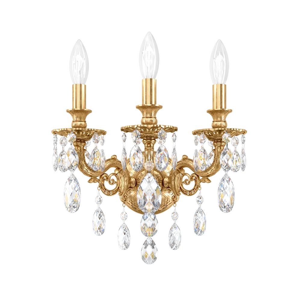 Schonbek 5643-27A Milano 3 Light Wall Sconce in Parchment Gold with Clear Spectra Crystal