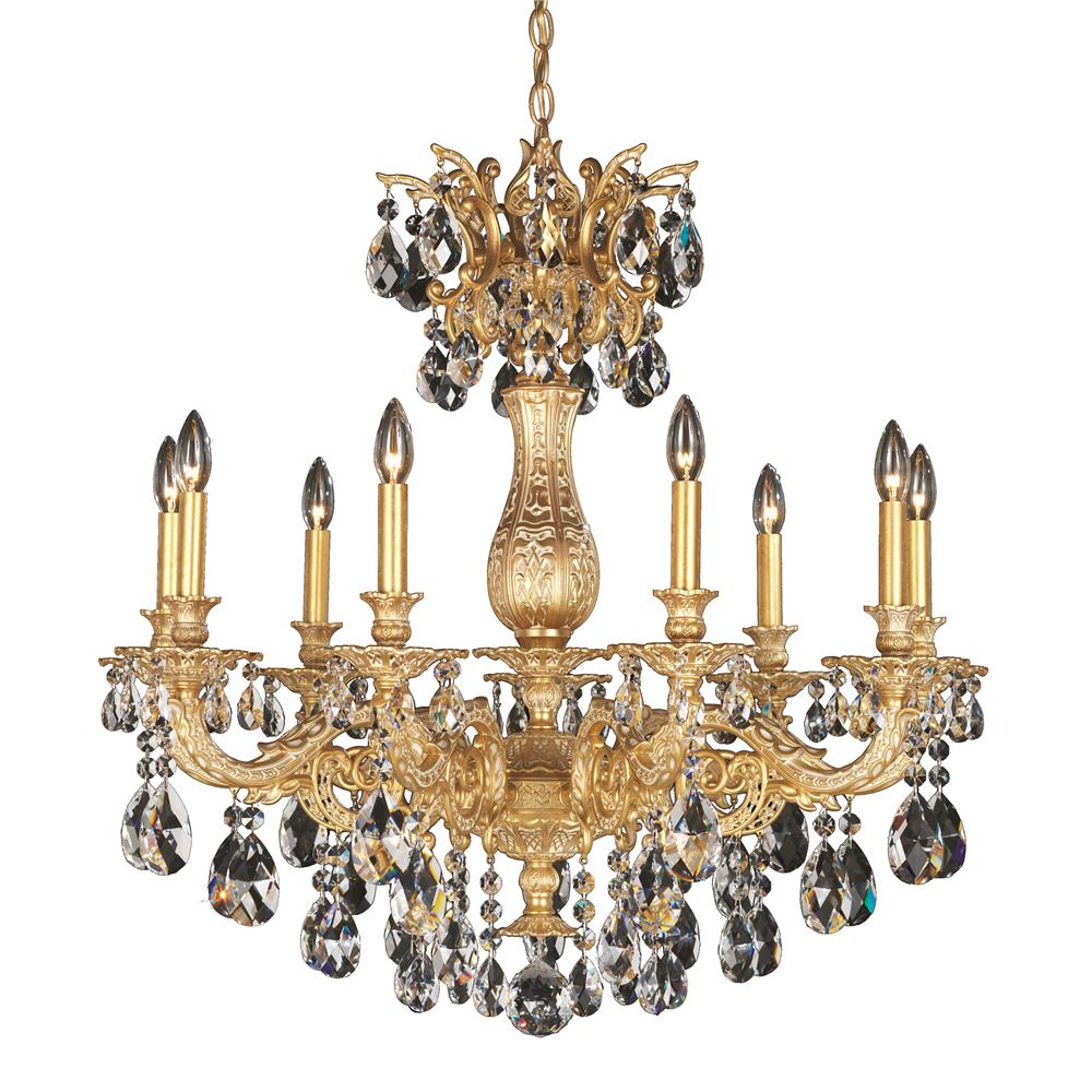 Schonbek 5679-27S Milano 9 Light Chandelier in Parchment Gold with Clear Crystals From Swarovski