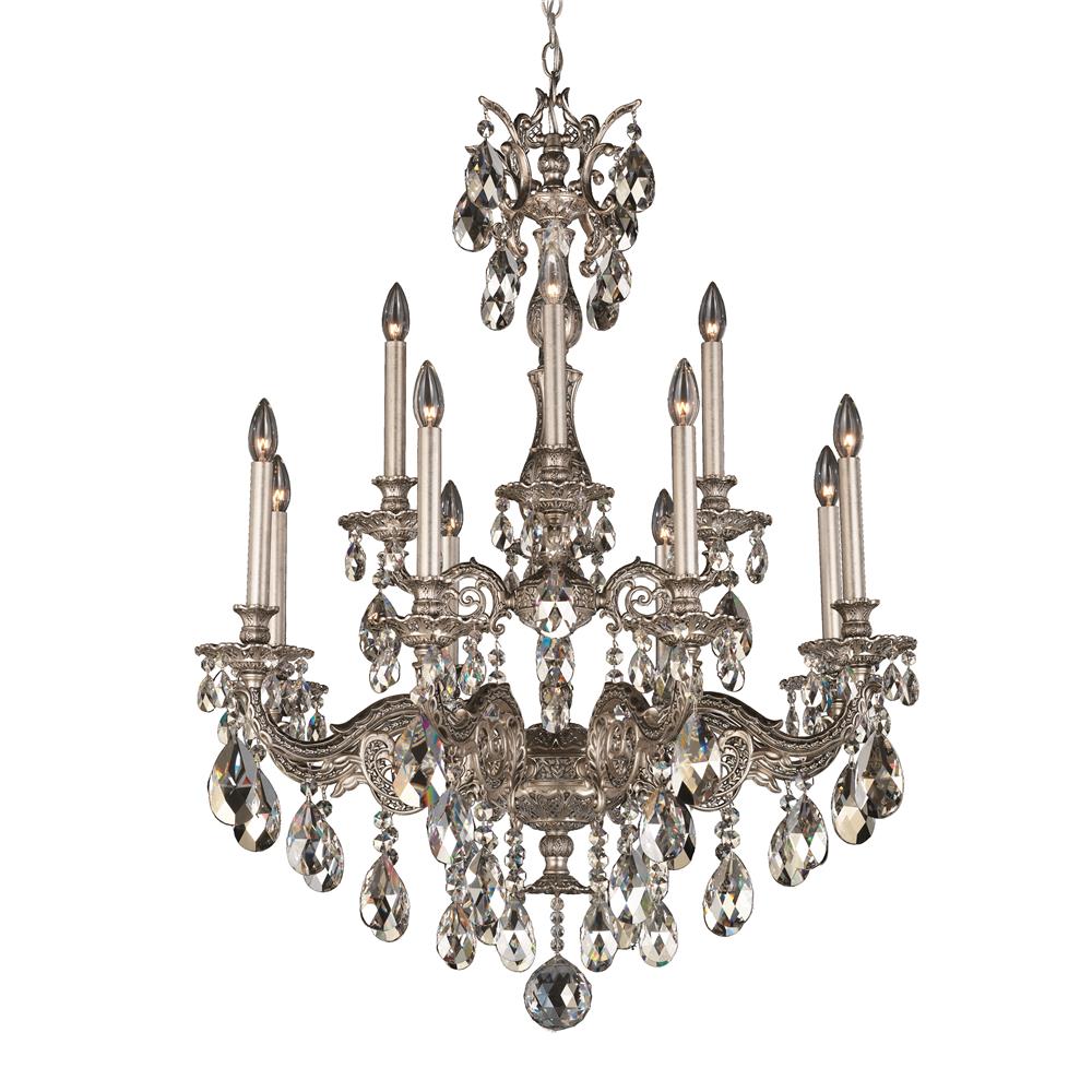 Schonbek 5683-27S Milano 12 Light Chandelier in Parchment Gold with Clear Crystals From Swarovski