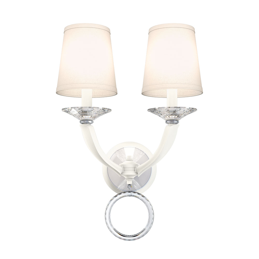 Schonbek MA1002N-26O Emilea 2 Light Wall Sconce in French Gold with Clear Optic Crystal and Shade Hardback Off White