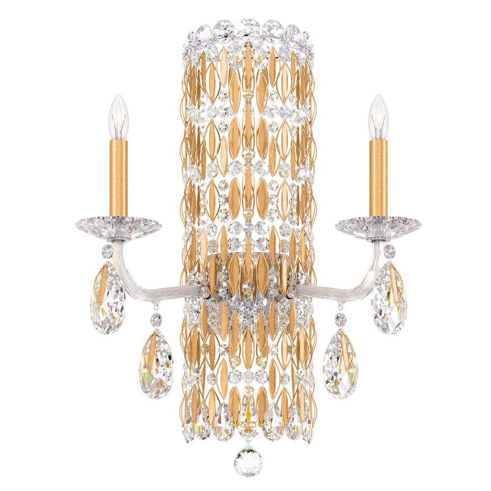 Schonbek RS8332N-22S Sarella 2 Light Wall Sconce in Heirloom Gold with Crystal Crystals From Swarovski