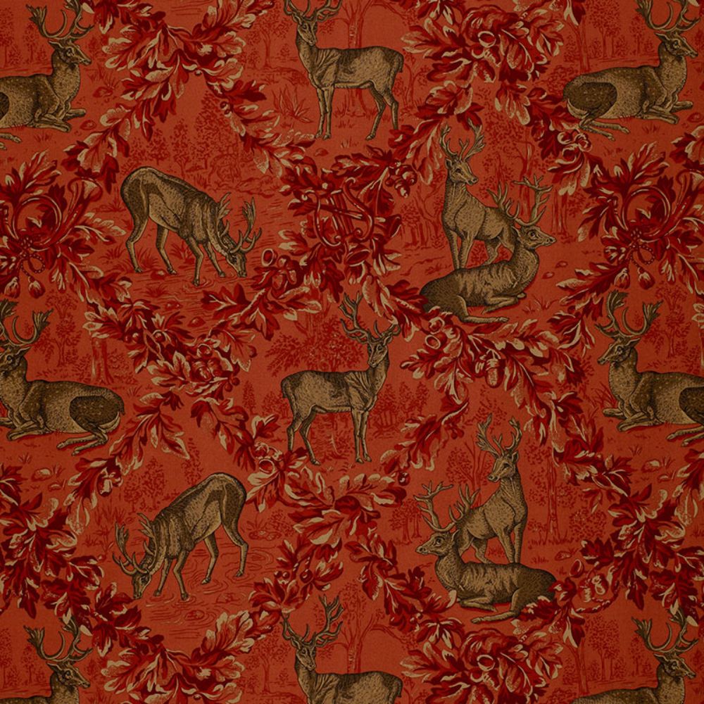 Schumacher 169073 Woburn Meadow Fabric in Red
