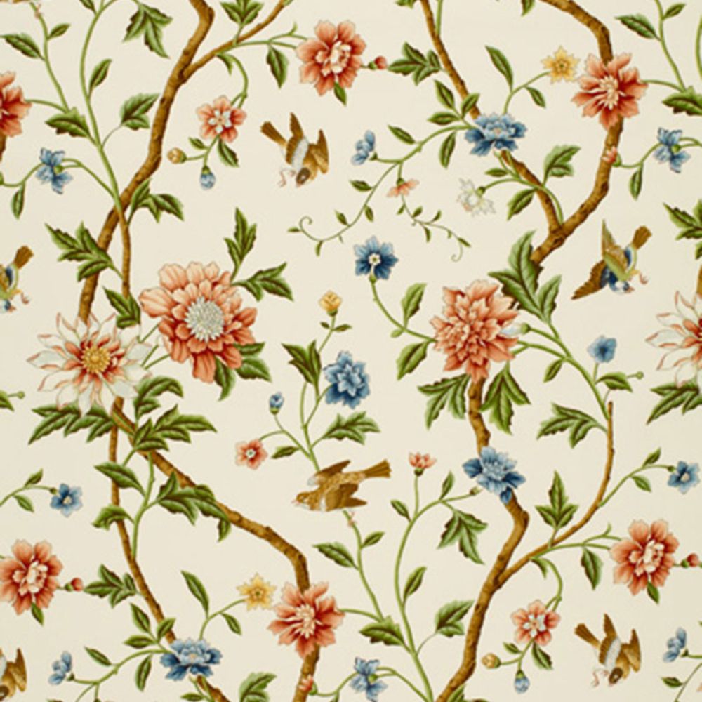 Schumacher 172441 Shangtu Floral Fabric in Porcelain