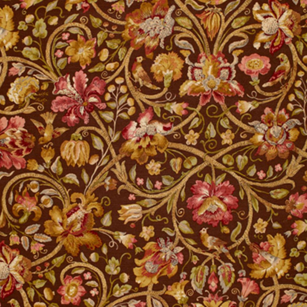 Schumacher 172723 Fleurs De Touraine Fabric in Mahogany
