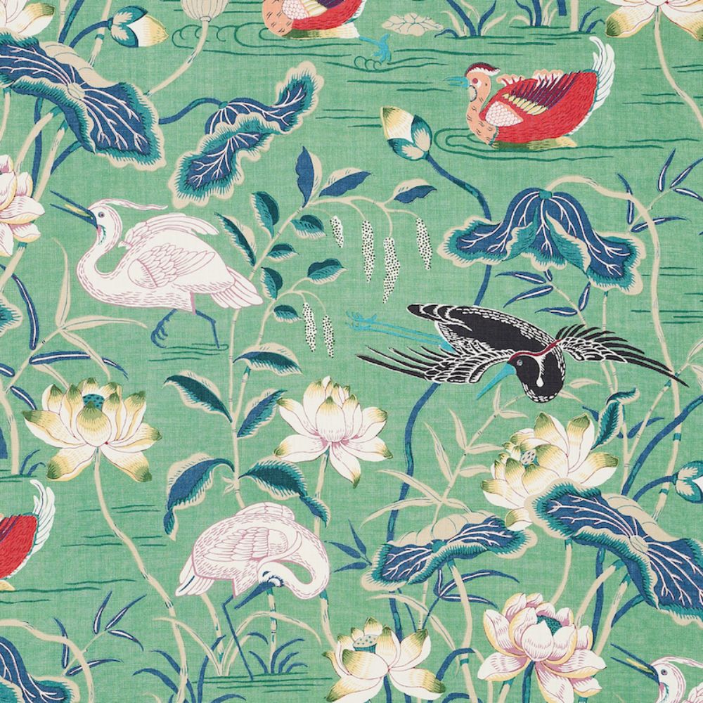 Schumacher 172935 Lotus Garden Fabric in Jade