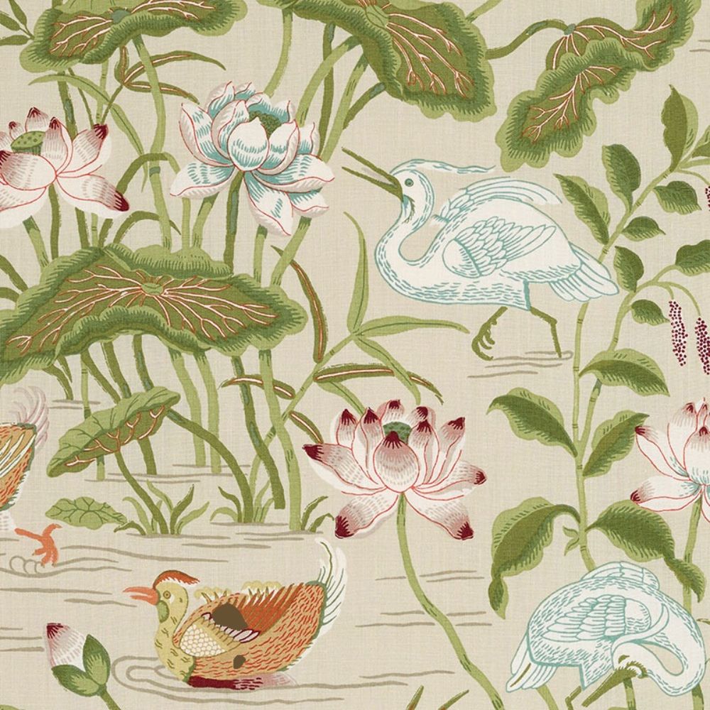 Schumacher 172936 Lotus Garden Fabric in Parchment
