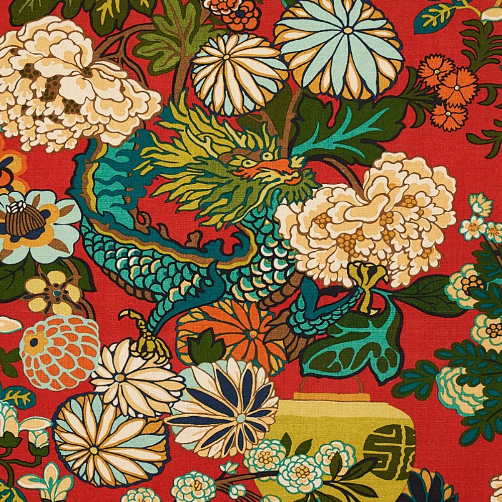 Schumacher 173271 Chiang Mai Dragon Fabric in Lacquer