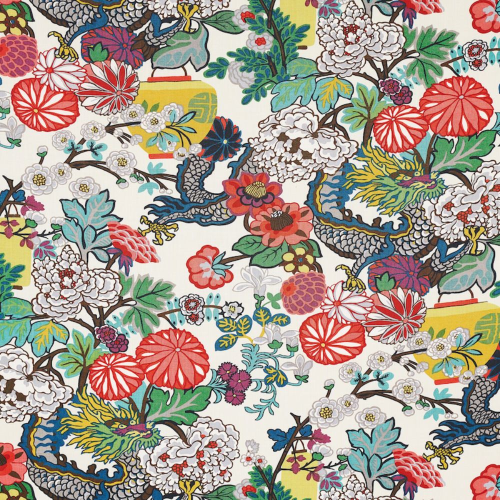 Schumacher 173273 Chiang Mai Dragon Fabric in Alabaster