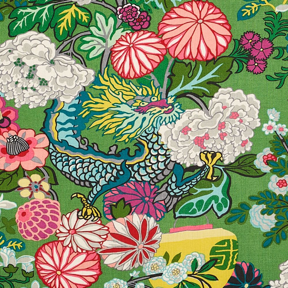 Schumacher 173277 Chiang Mai Dragon Fabric in Jade
