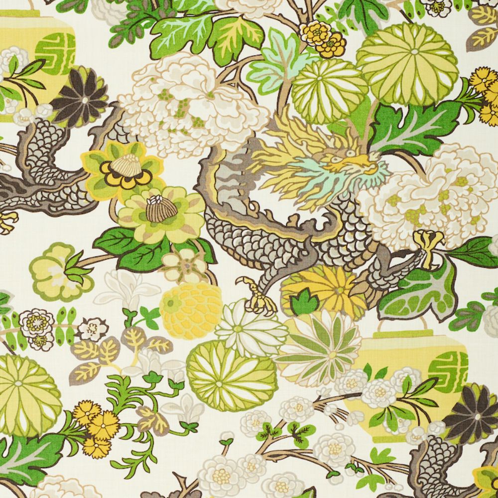 Schumacher 173279 Chiang Mai Dragon Fabric in Citrus