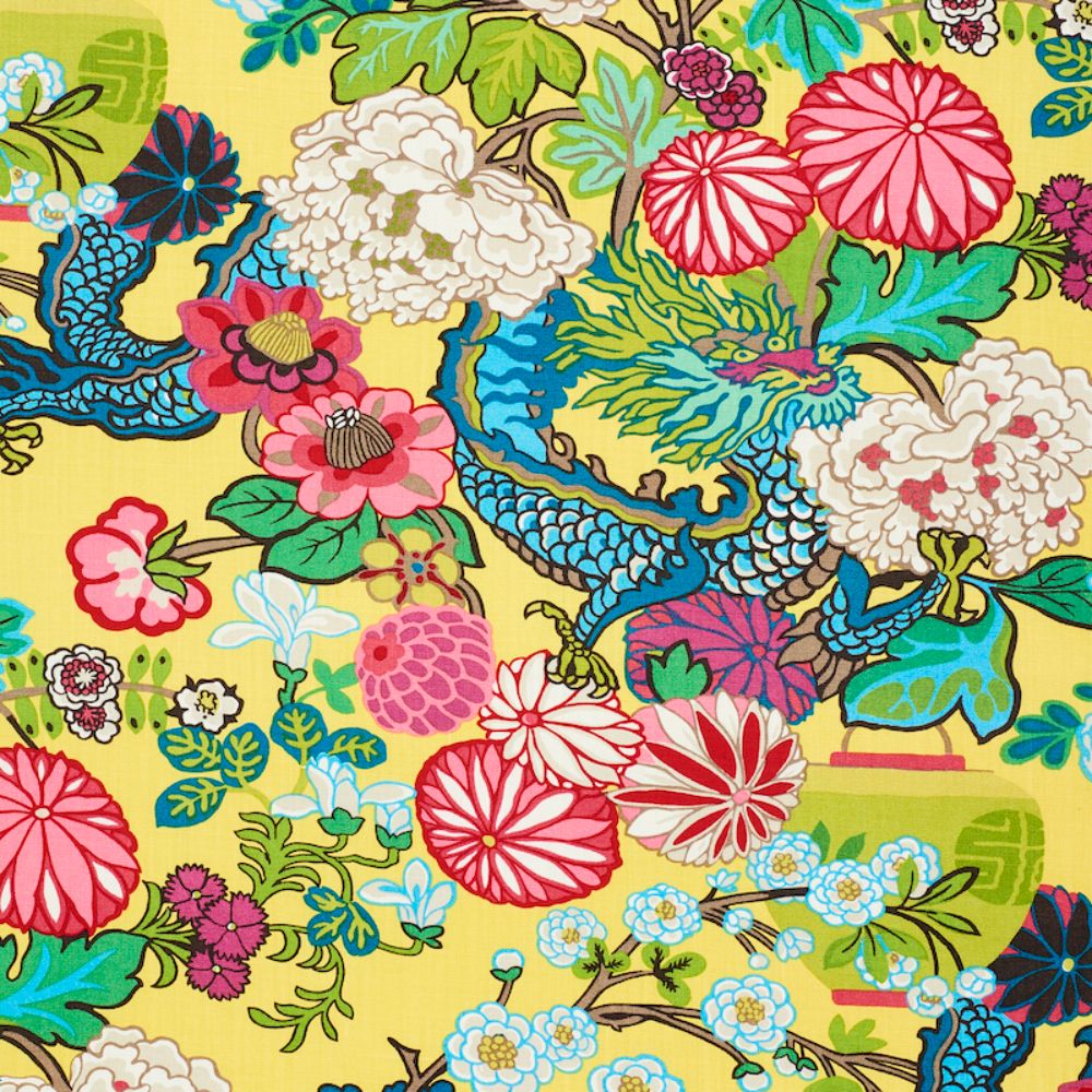 Schumacher 173281 Chiang Mai Dragon Fabric in Yellow