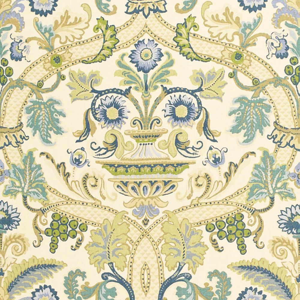 Schumacher 173321 Fontenay Vase Fabric in Porcelain Blue