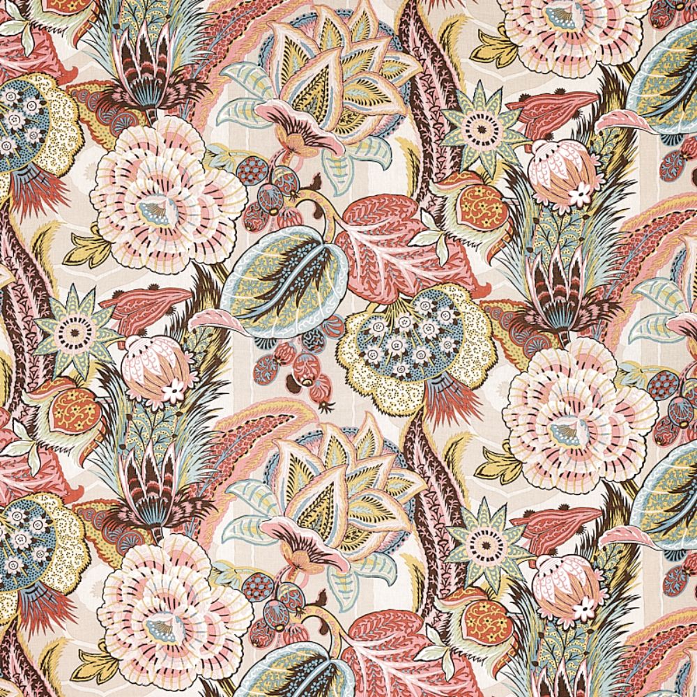 Schumacher 173525 Zanzibar Linen Print Fabric in Pink