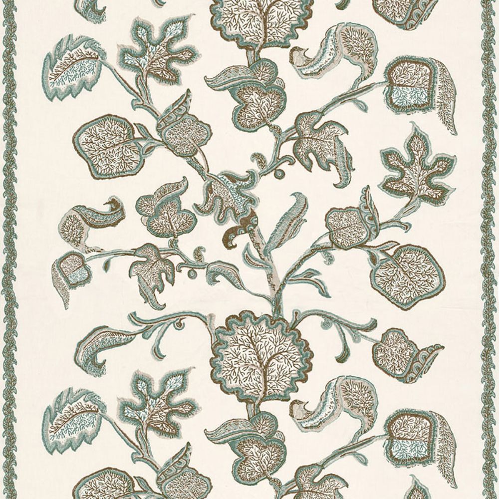 Schumacher 173612 Palampore Block Print Fabric in Teal