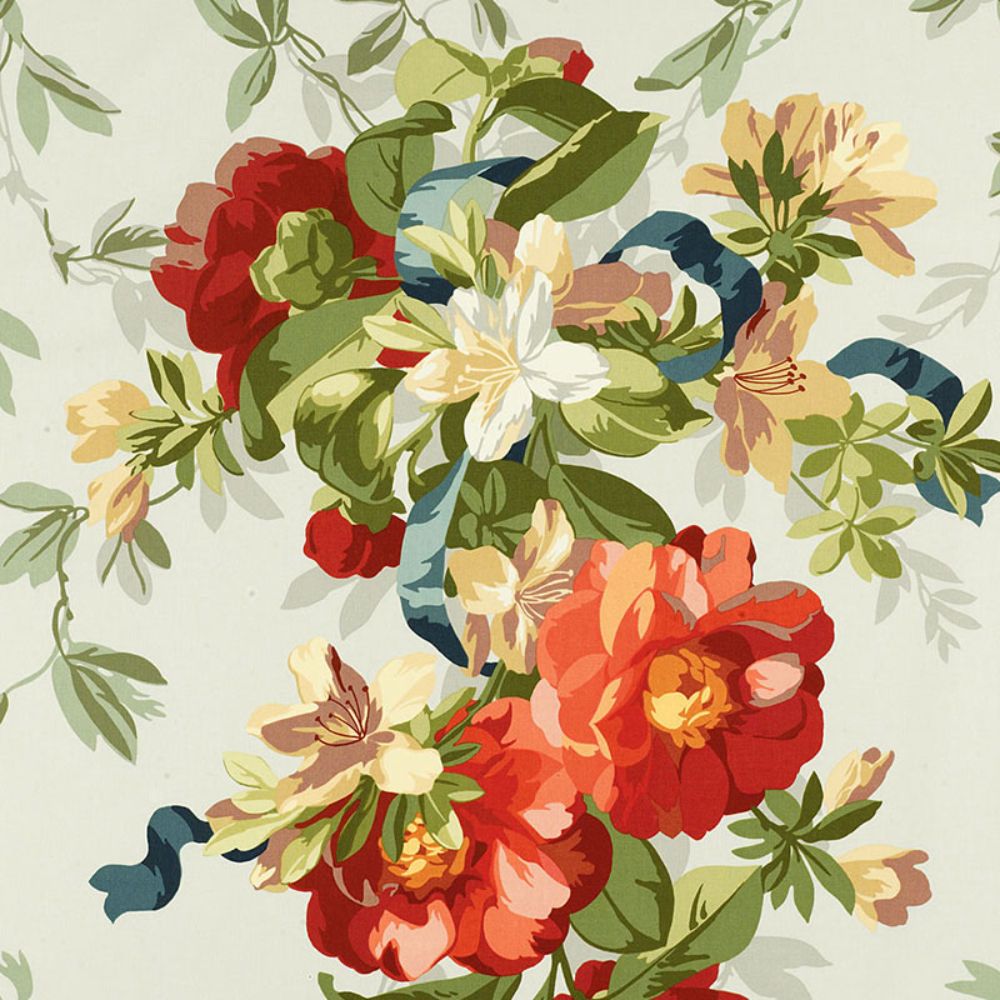 Schumacher 173811 Ellesmere Ribbon Floral Fabric in Aqua