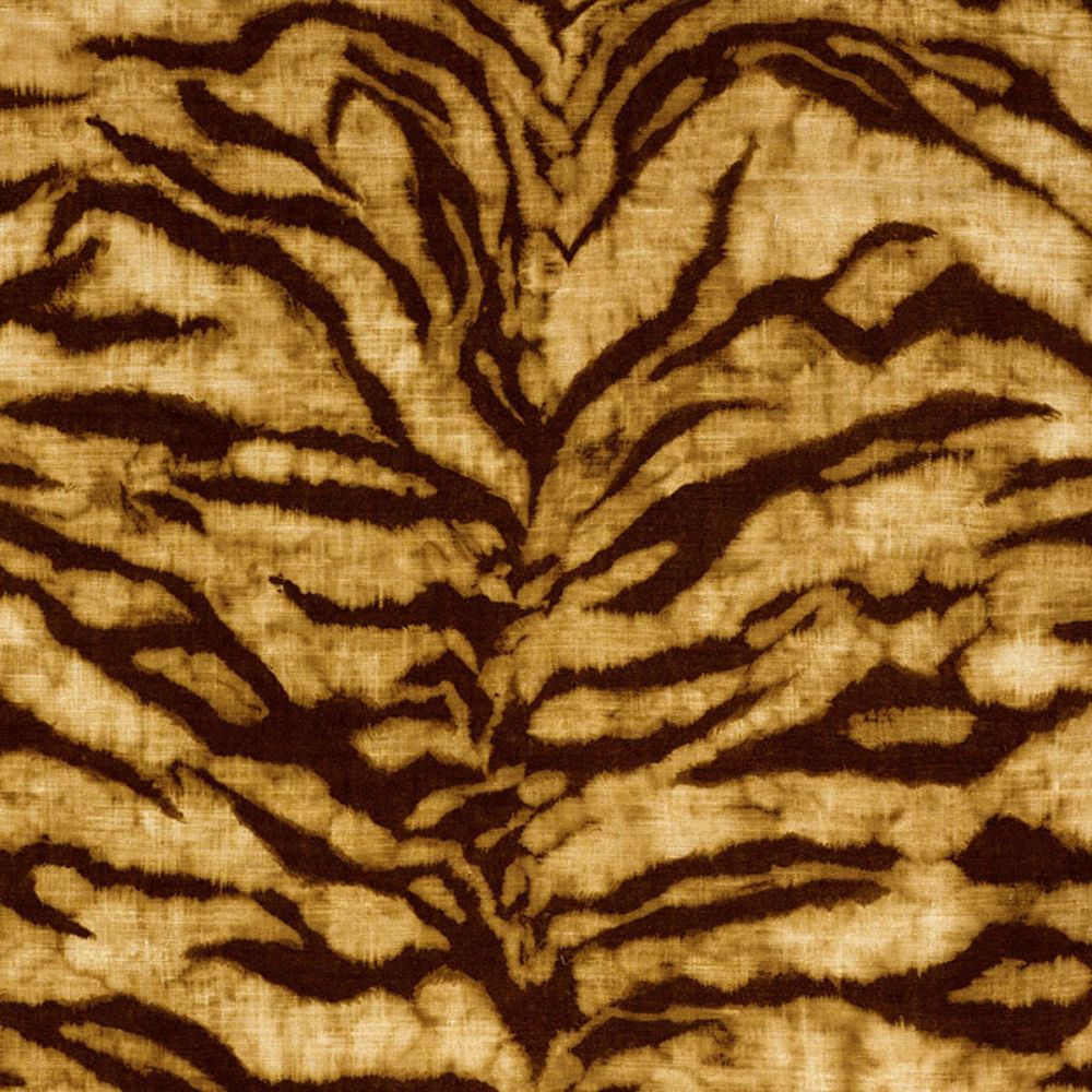 Schumacher 174160 Tigre Linen Print Fabric in Golden Brown