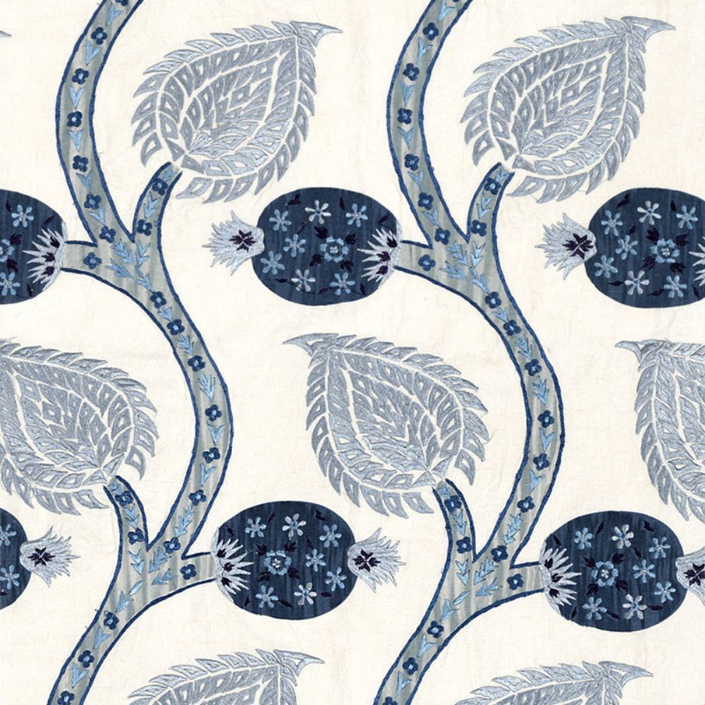 Schumacher 174181 Nurata Embroidery Fabric in Lapis