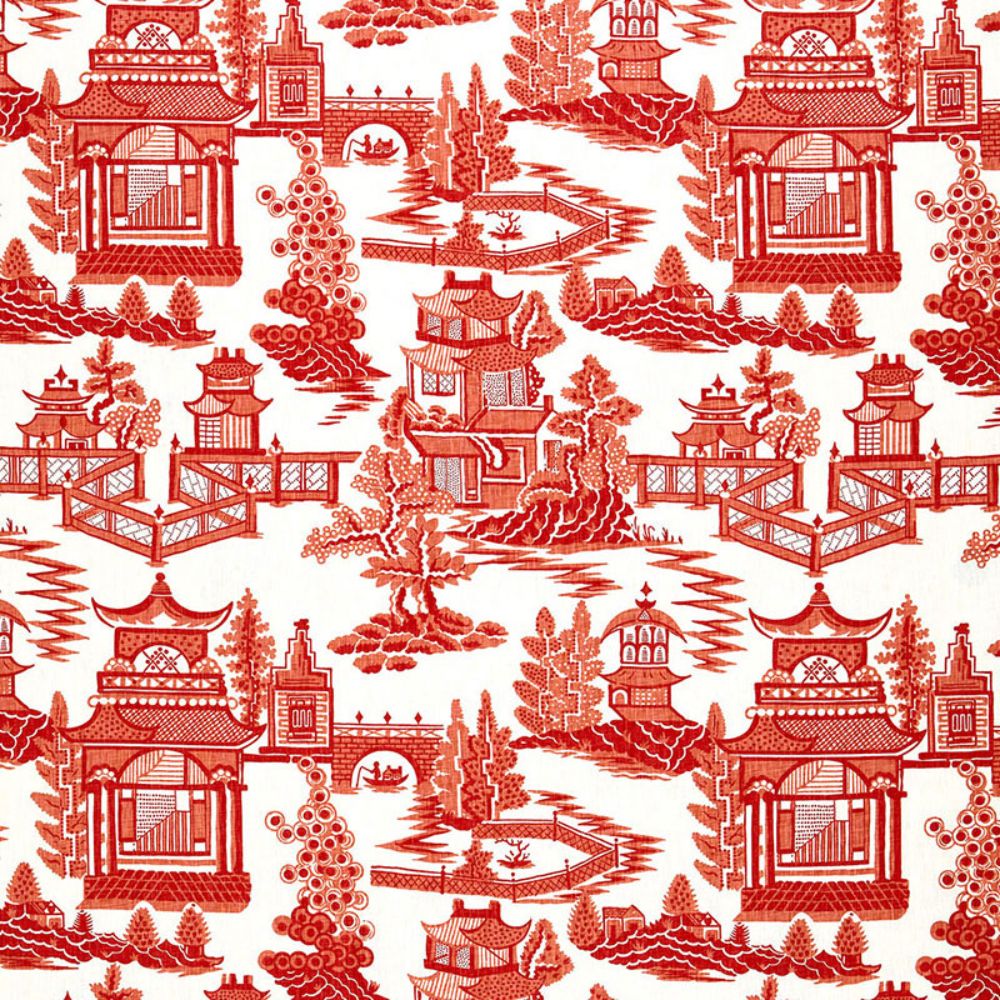 Schumacher 174430 Nanjing Fabric in Coral
