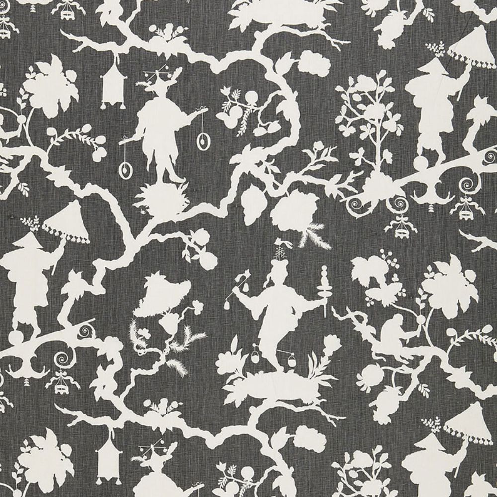 Schumacher 174581 Shantung Silhouette Print Fabric in Smoke