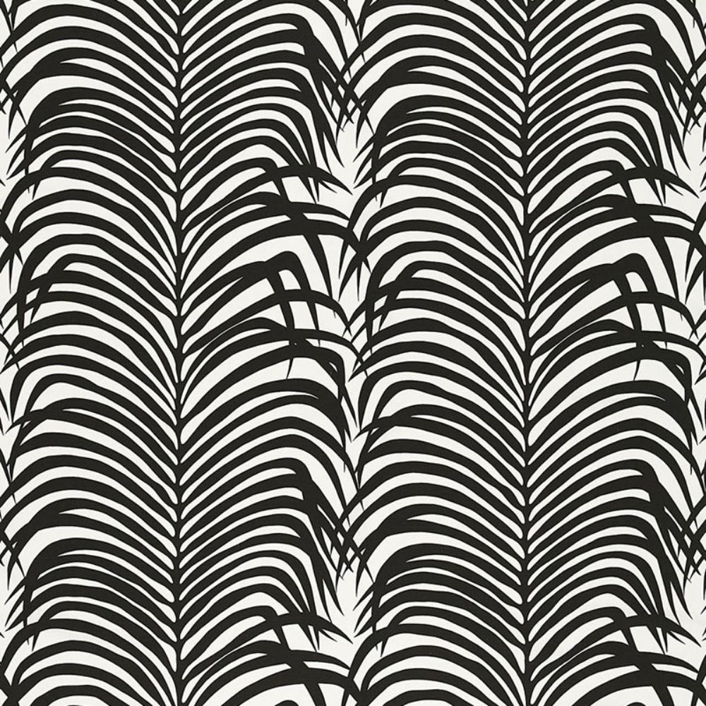 Schumacher 174872 Zebra Palm Fabric in Ebony