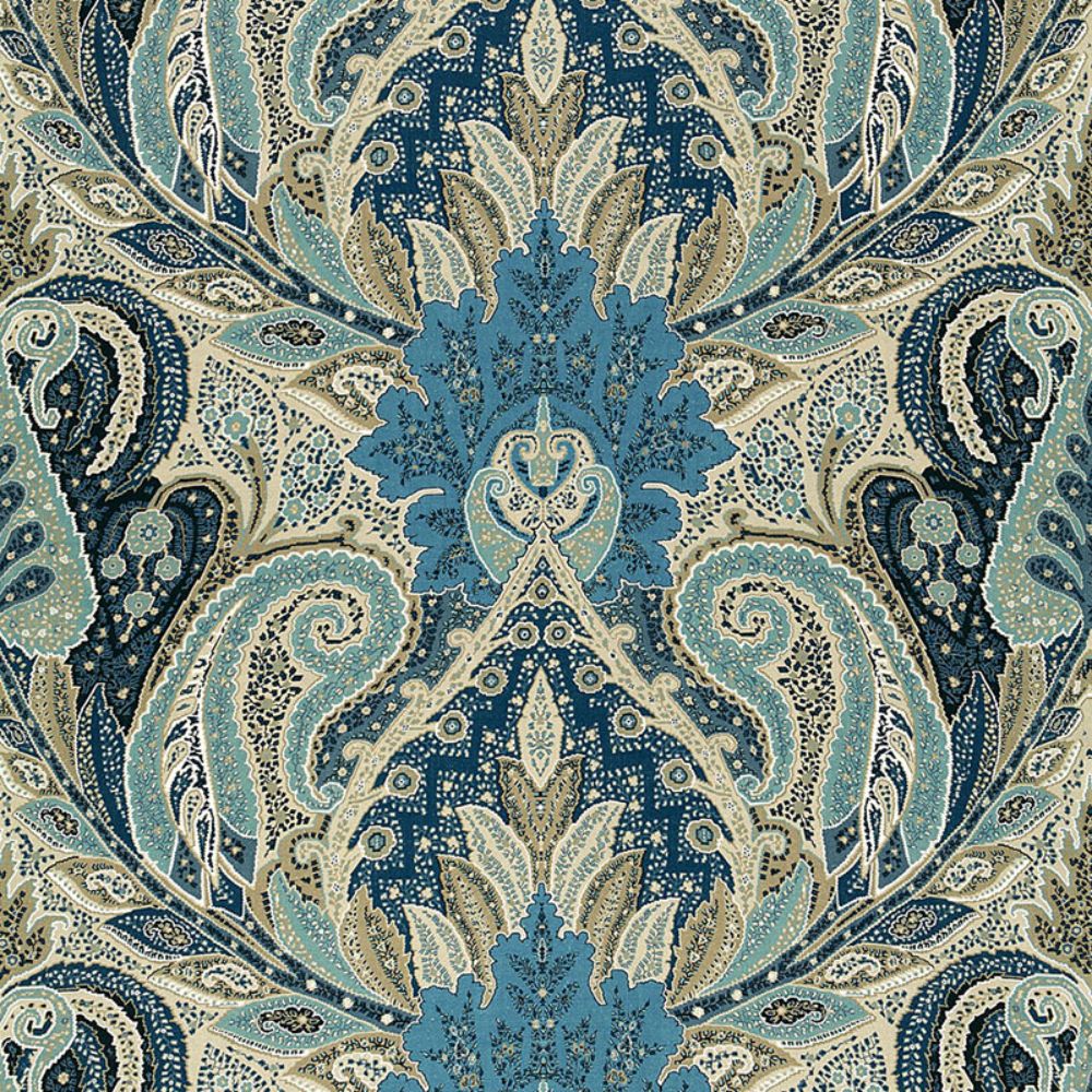 Schumacher 174883 Cambay Paisley Print Fabric in Azure