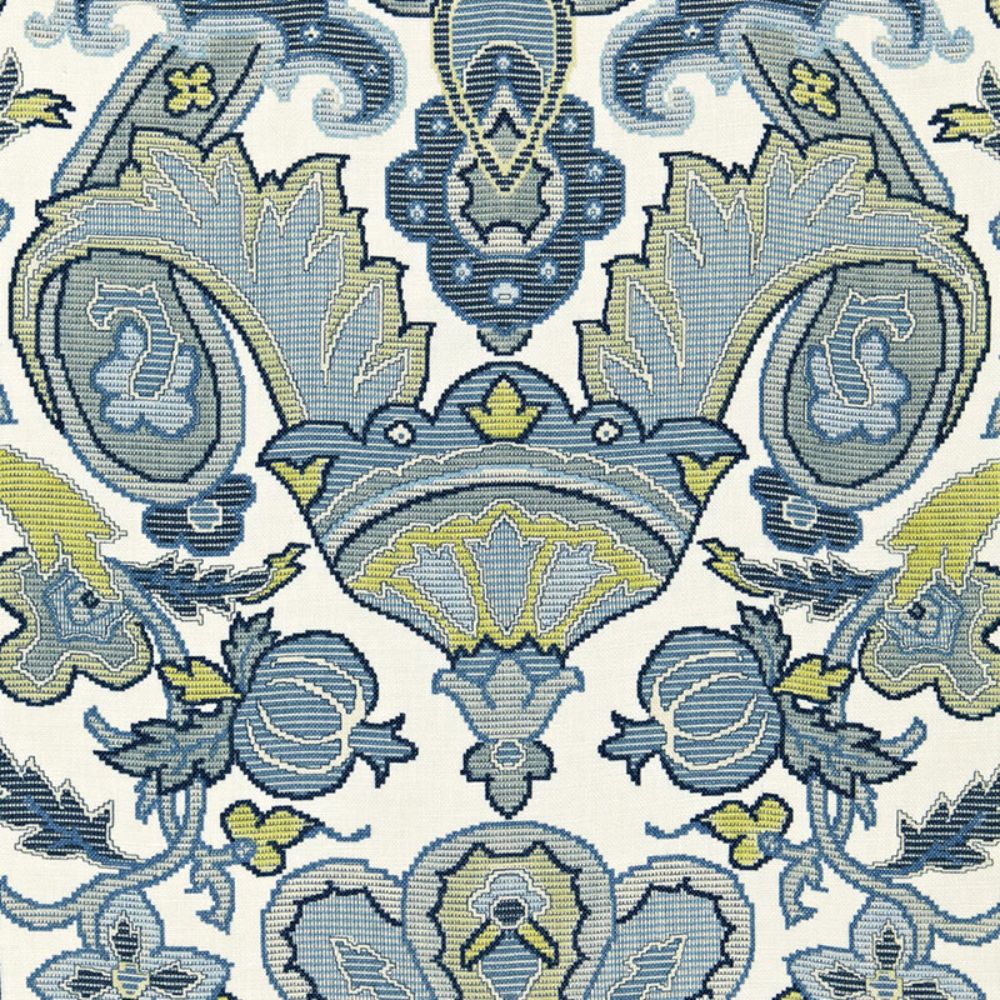 Schumacher 175080 Mataura Linen Print Fabric in Aegean