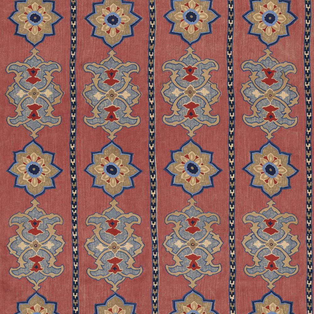Schumacher 175180 Temara Embroidered Print Fabric in Pomegranate