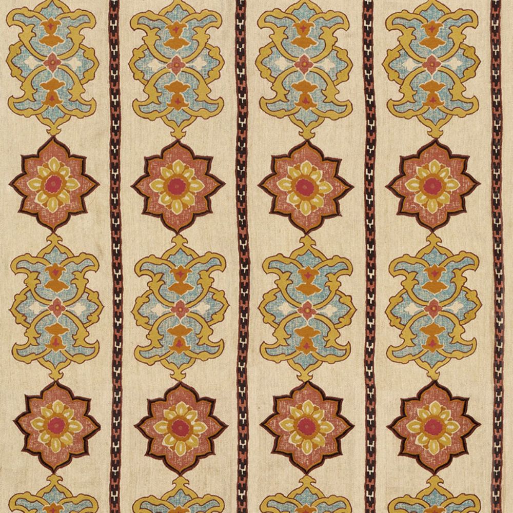 Schumacher 175181 Temara Embroidered Print Fabric in Spice