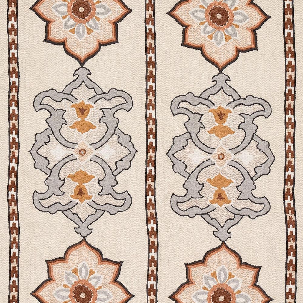 Schumacher 175182 Bohemia Temara Hand Embroidered Print Fabric in Natural