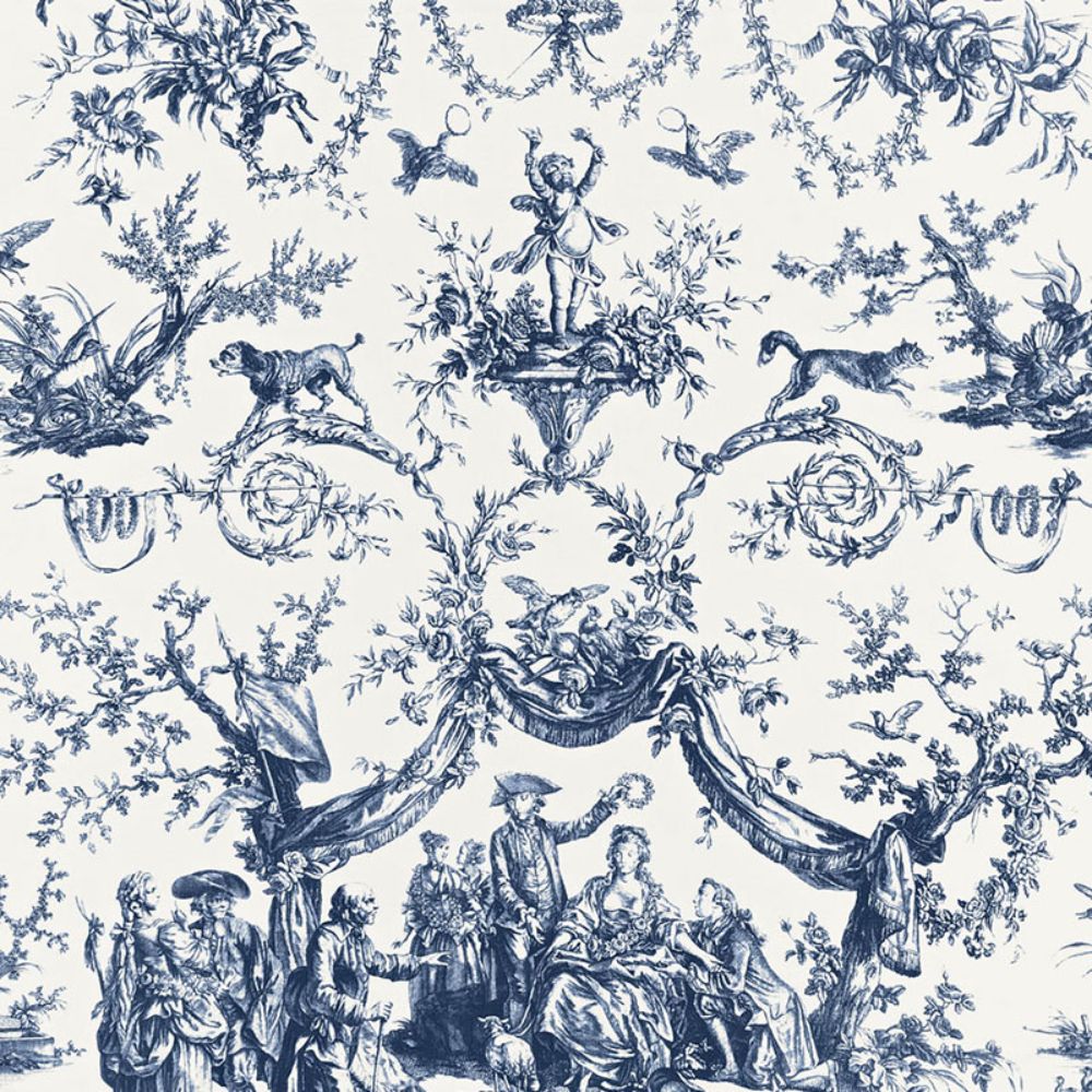 Schumacher 175271 Le Couronnement De La Rosiere Fabric in Bleu