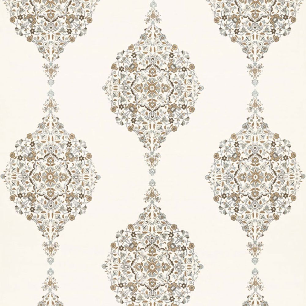 Schumacher 175320 Mehndi Linen Print Fabric in Flax