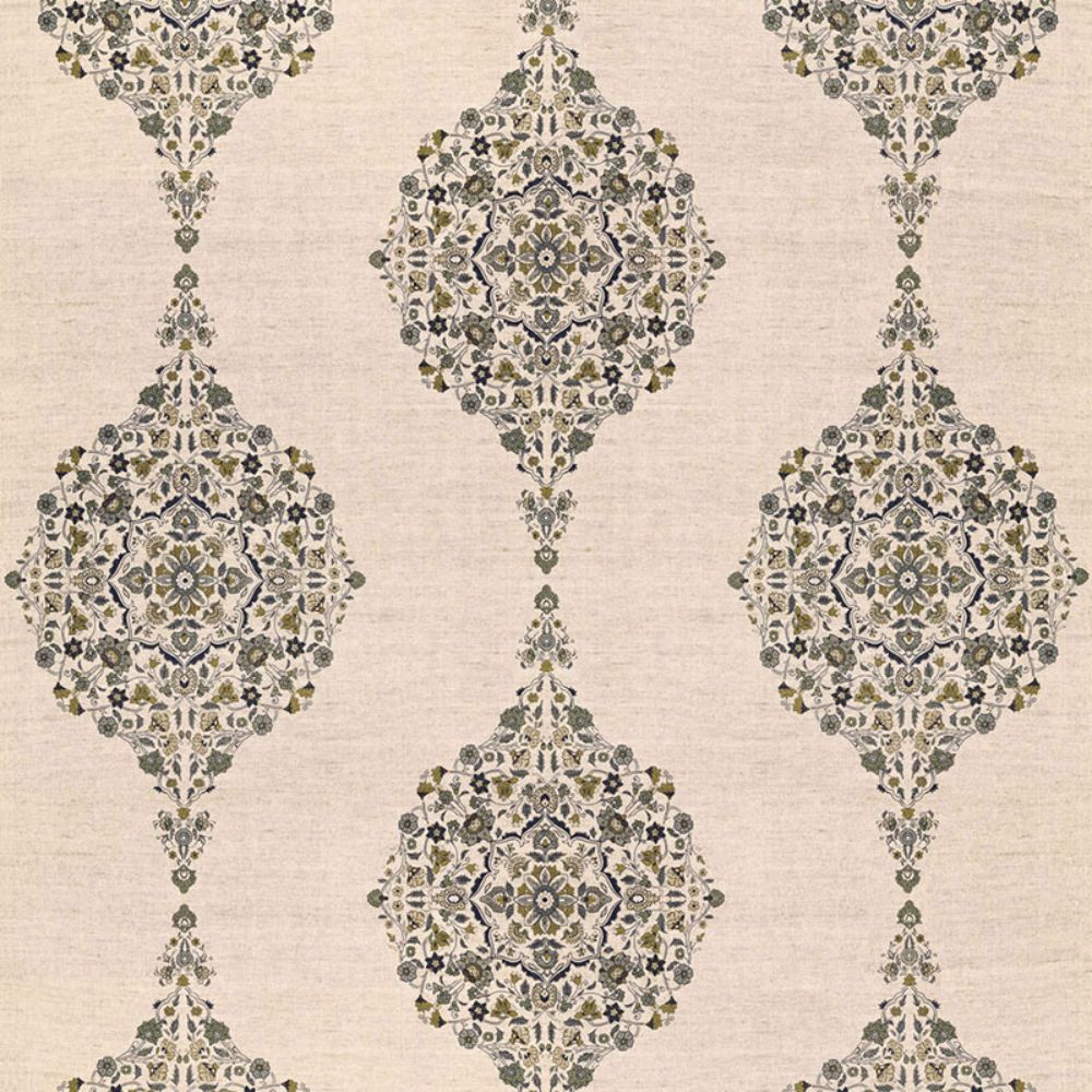 Schumacher 175322 Mehndi Linen Print Fabric in Smoke