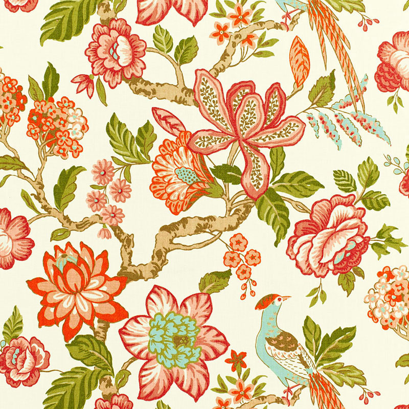 Schumacher 175561 Timothy-Corrigan Collection Huntington Gardens Fabric  in Coral