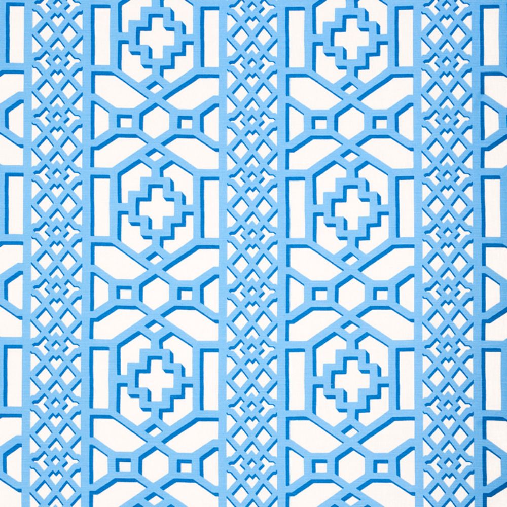 Schumacher 175748 Zanzibar Trellis Fabric in Blue
