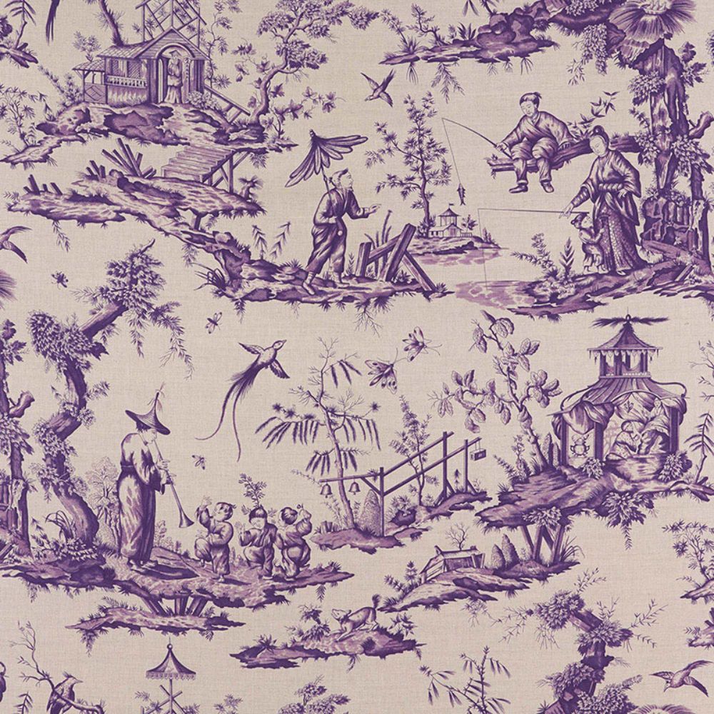 Schumacher 175801 Shengyou Toile Fabric in Iris