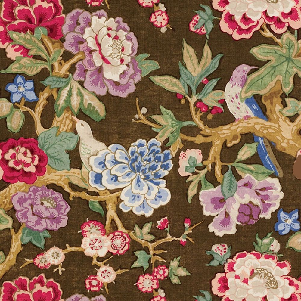 Schumacher 175870 Bermuda Blossoms Fabric in Cocoa