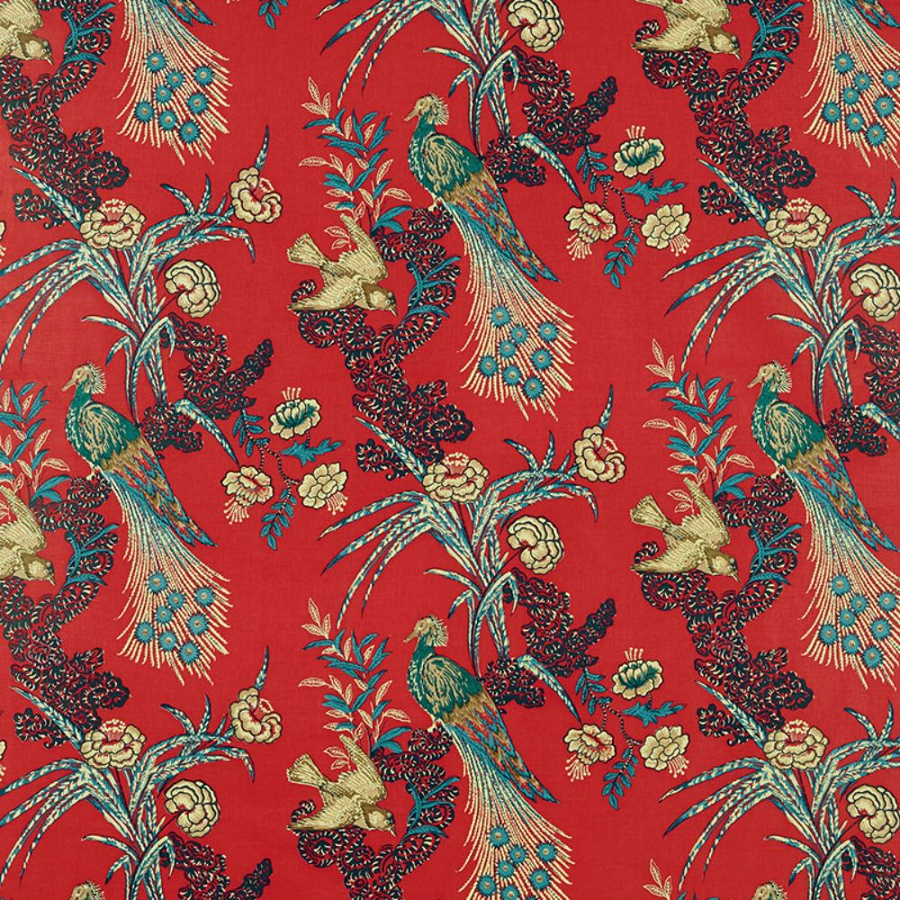 Schumacher 175910 Peacock Fabric in Red