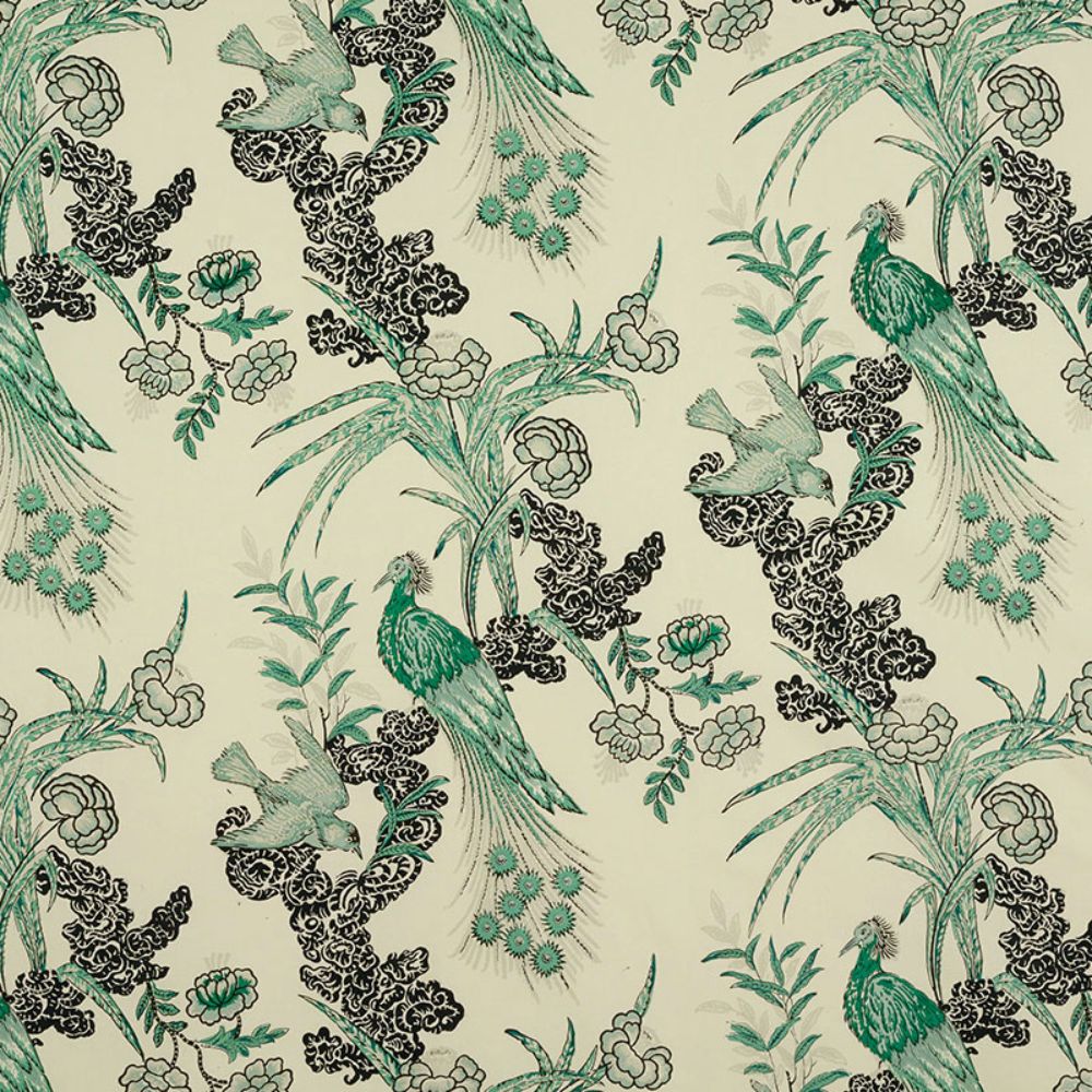 Schumacher 175911 Peacock Fabric in Emerald