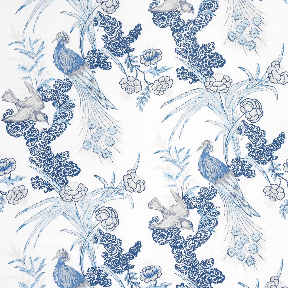Schumacher 175915 Peacock Fabrics in Porcelain